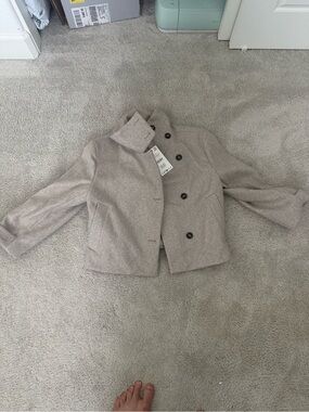 Zara Women's Short Wool Blend Peacoat Jacket - Light Beige
